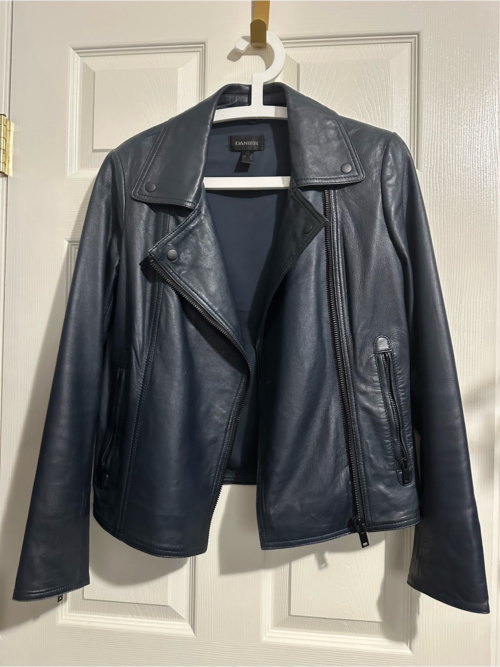 Danier Navy Blue Leather Moto Jacket